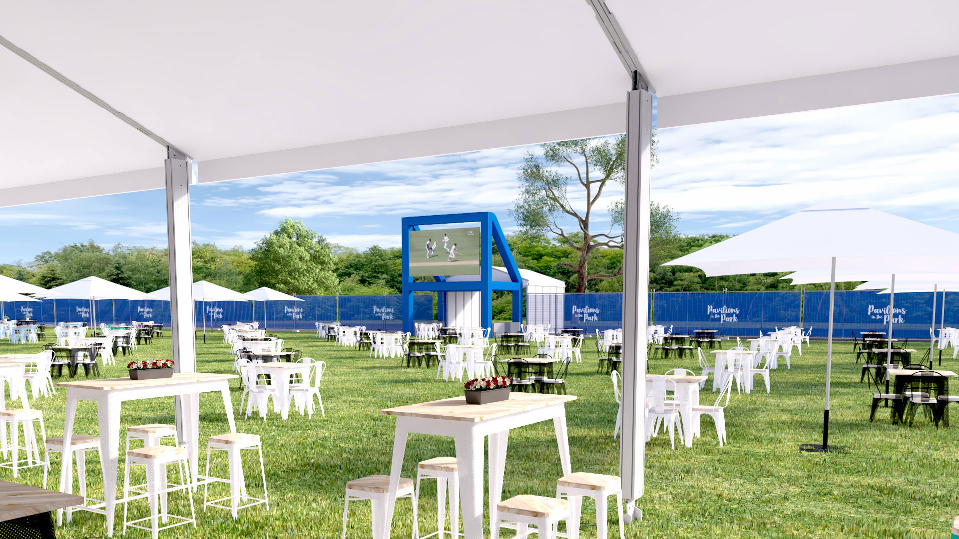 Pavilions in the Park: A hospitality area in Yarra Park for MCC members during the Boxing Day Test.
