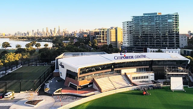Aerial view of CitiPower Centre and Albert Park Lake