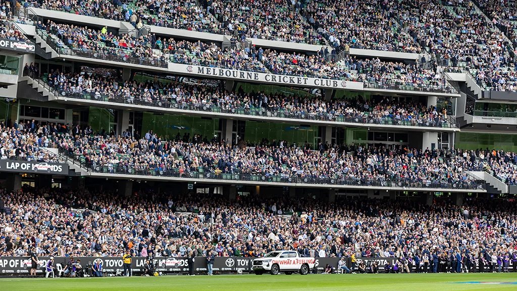 Four levels of the MCC Members' Reserve full on AFL Grand Final Day