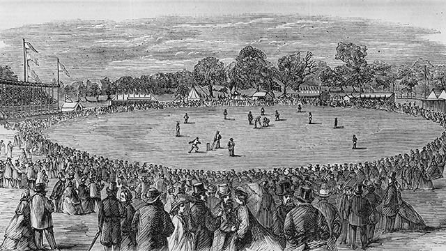 A view from the grandstand, of the All-England Eleven in the field during a match at Melbourne Cricket Ground in Yarra Park, Melbourne, Victoria, Australia, 1862. Original publication: Illustrated Sporting News, April 1962. (Photo by Popperfoto via Getty Images/Getty Images) A view from the grandstand, of the All-England Eleven in the field during a match at Melbourne Cricket Ground in Yarra Park, Melbourne, Victoria, Australia, 1862. Original publication: Illustrated Sporting News, April 1962. (Photo by Popperfoto via Getty Images/Getty Images)