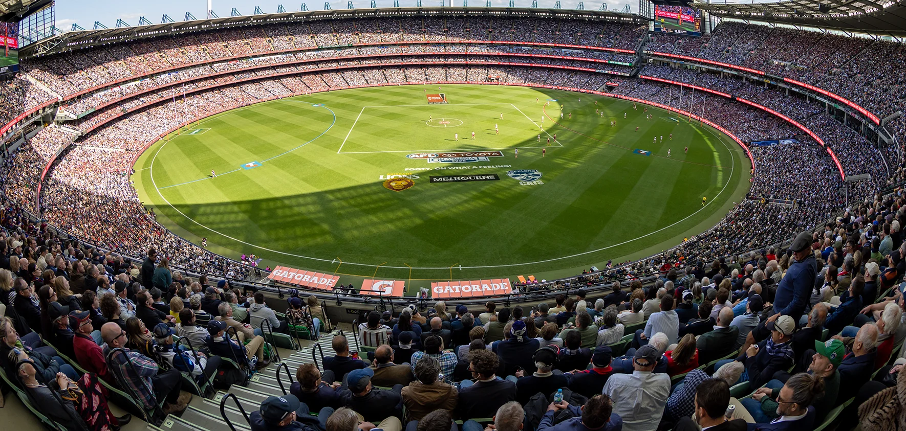 A packed MCG during the AFL Grand Final, viewed from the Members' Reserve