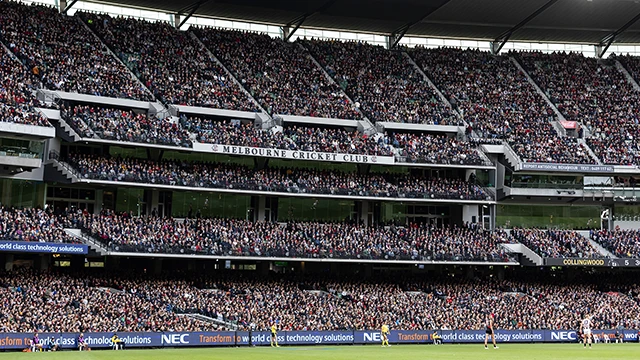 Packed Melbourne Cricket Club stand during an AFL match