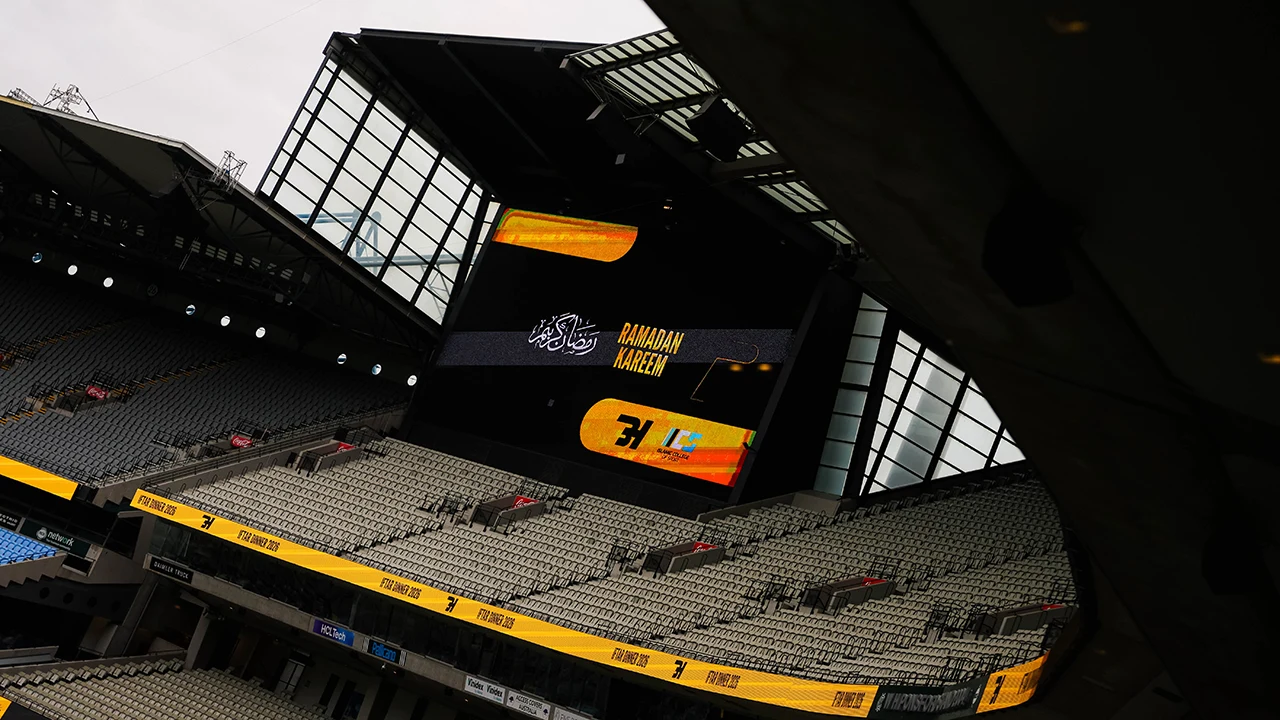 MCG scoreboard lit up with Ramadan Kareem message