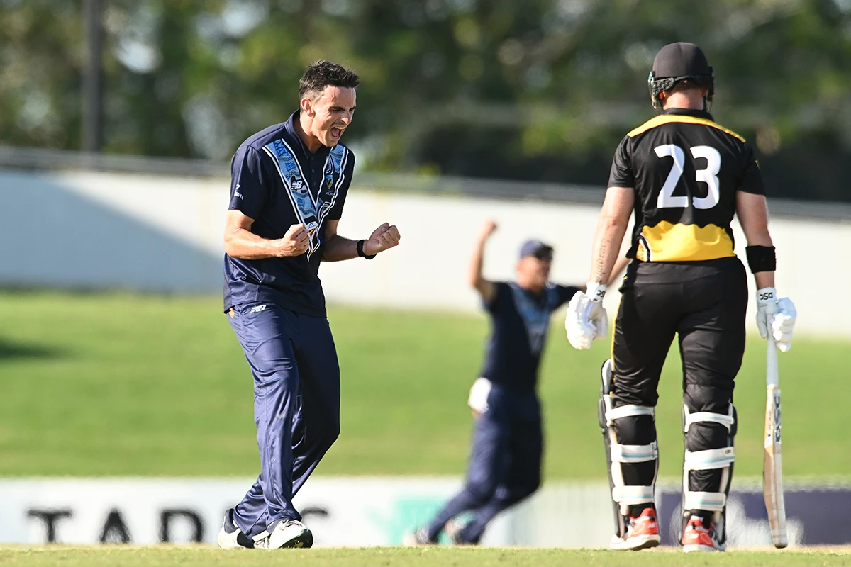 Jarryd Cameron of Victoria celebrates during the National Indigenous Cricket Championships