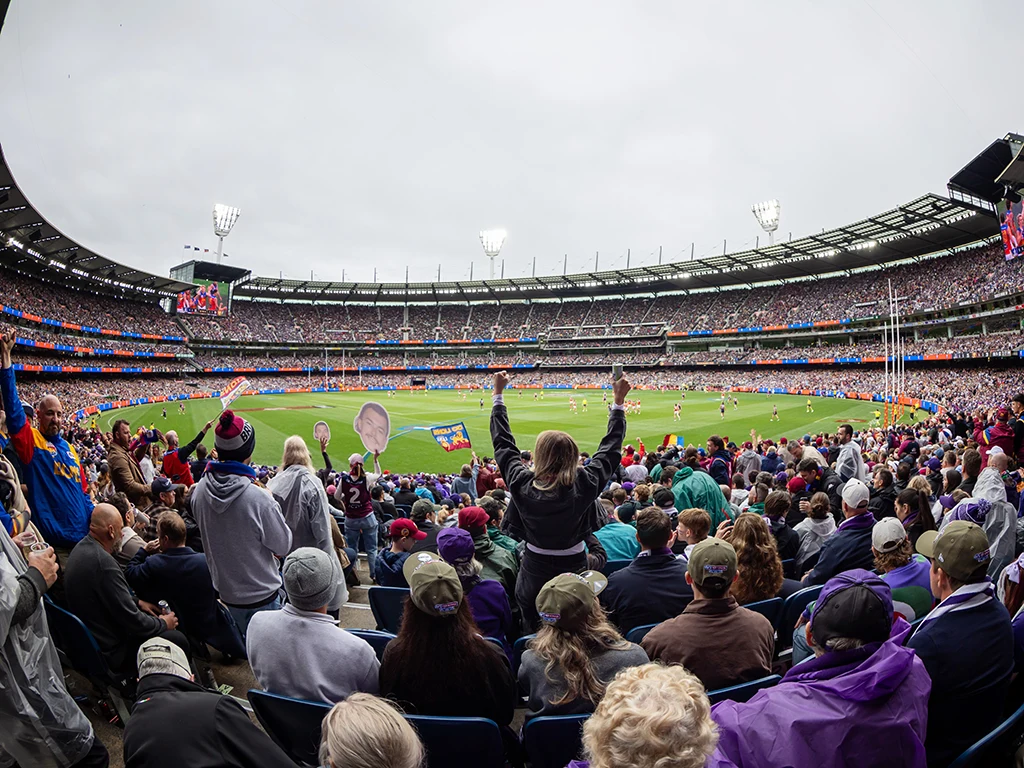 Brisbane fans cheer at the 2026 AFL Grand Final at the MCG
