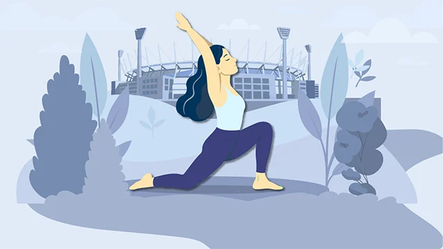 Figure in yoga pose against the backdrop of the MCG YoungMembersWellnessMorning_MCC-02021_EventPage_ImageCard.webp