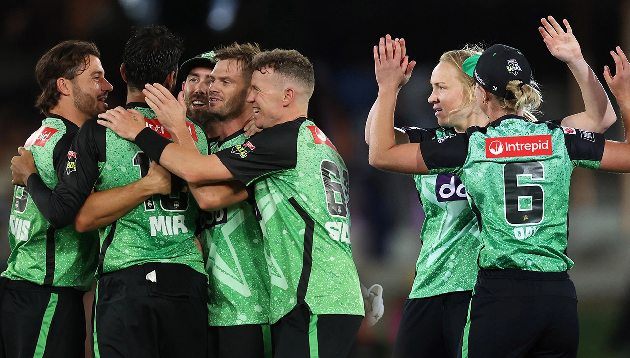 Melbourne Stars players celebrate during a BBL match at the MCG